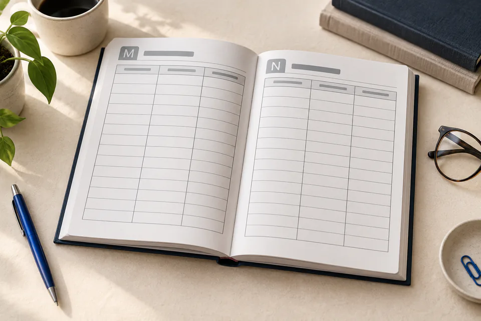 Printed password book made with kdpbook.io, lying open on a desk
