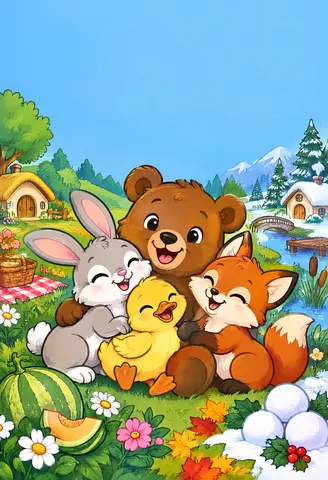 Cover of Fuzzy Friends in Every Season, kids' coloring book by Jason Berry