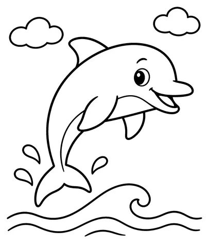 Dolphin's Happy Leap Color the dolphin leaping over the wave.