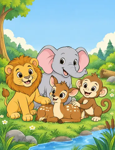 Cover of The Little Animal Friends: A Colouring Story Adventure, kids' coloring book by HARINI DEVI