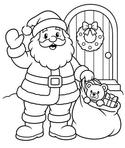Santa's Big Wave Color Santa and his big gift sack.