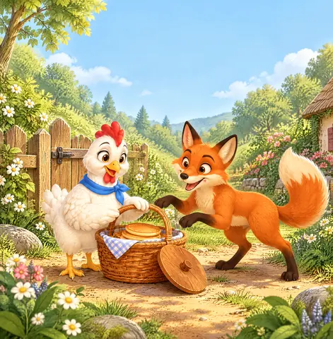 Cover of The Clever Little Hen and the Hungry Fox, picture book by Jeet Mandal