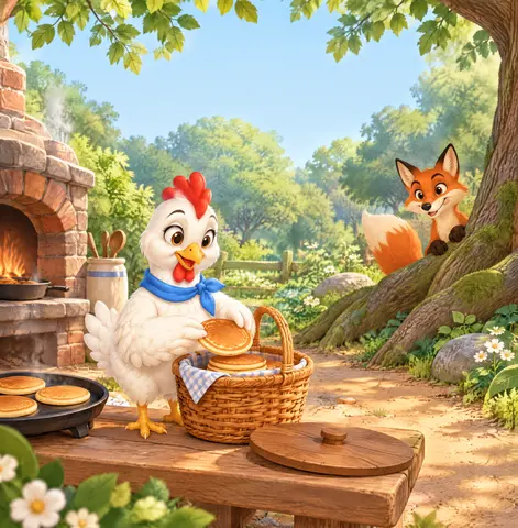Ruby the hen wanted pancakes in her garden.