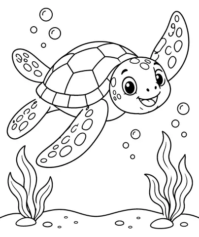 Turtle Takes a Swim Color the turtle and its waving seaweed.