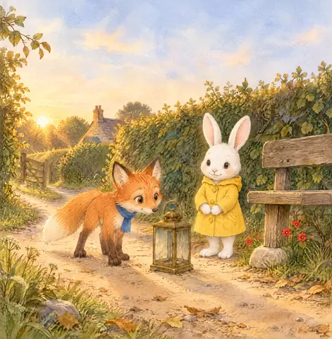 Pip, a little fox, found a lost lantern.