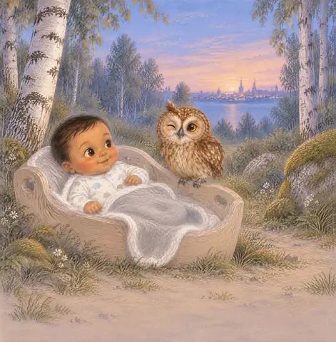 “Then hurry,” said Owl. “At sunrise, my eyes shut.” One eye shut already. “Whoops. That one likes being first.”