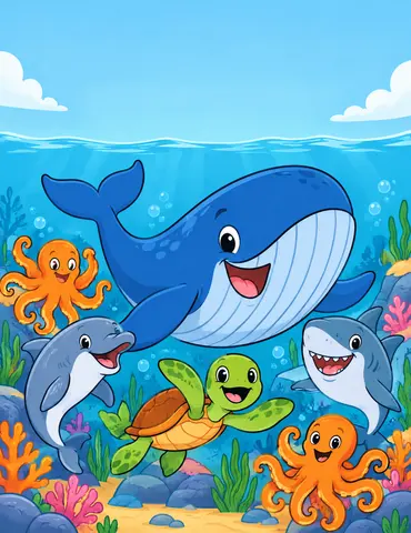 Cover of Ocean Giants & Friends: Undersea Adventures, kids' coloring book by Friendly Rush