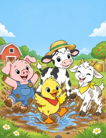Cover of Puddles, Wiggles, and Farmyard Giggles, kids' coloring book by Pitta