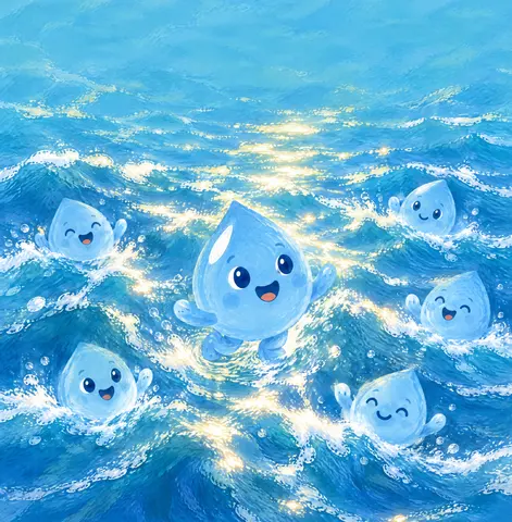 Bright sunshine sparkled across the water, making Little Waterdrop feel warm, cozy, and lighter than a feather.