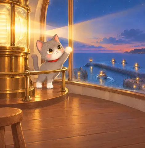 The light reaches farther than his paw ever could.