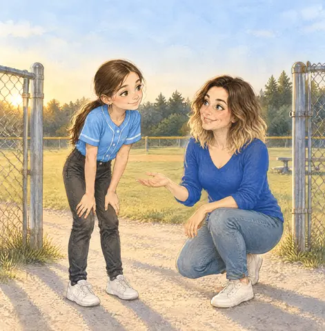 Mother waited by the ball field gate. Daughter leaned close. “How big is your love for me?” Mother listened, then held out…