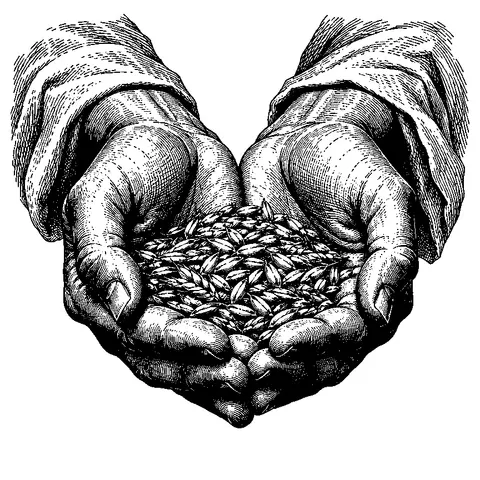 A simple portion of grain held gently in cupped hands.