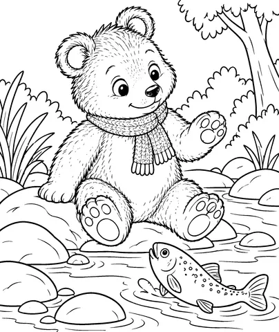 Barnaby at the Stream Color Barnaby, the fish, and the smooth stones.