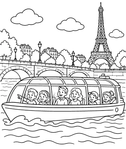 Boat on the Seine Color the boat and the river waves.