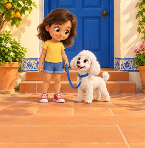 Clara loves fluffy Peto. Clara quiere a Peto, el peludito.