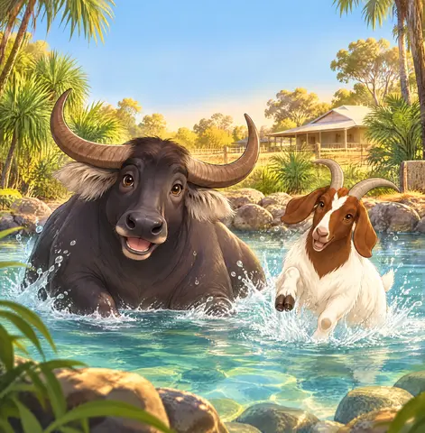 Cover of Charlie and Chops at Mataranka, a picture book by Maxine Nankervis