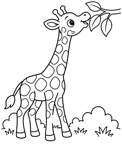 Giraffe Reaches Up Find three leaves, then color the giraffe.