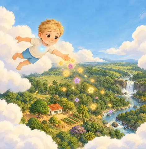 Era uma vez, um anjinho loiro, que vivia passeando nas nuvens, namorando a vida na Terra e jogando flores para as crianças…