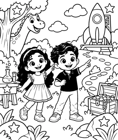 Adam & Dana's BIG Adventure Begins! Adventure time! Help Adam & Dana find 5 hidden stars. Circle each one you discover!