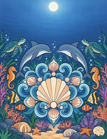 Cover of Ocean Currents Mandalas, adult coloring book by Dina Mohamed