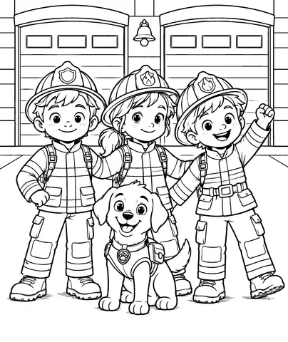 Hello, Rescue Team Color the team before their busy day begins.