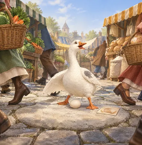 Jessa laid an egg among the hurrying feet.