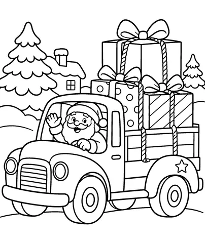 Le camion généreux Vroum ! Colorie le camion et ses gros cadeaux.