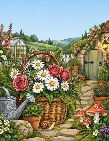 Cover of The Cottage Garden in Ink, adult coloring book by Tim Anderson
