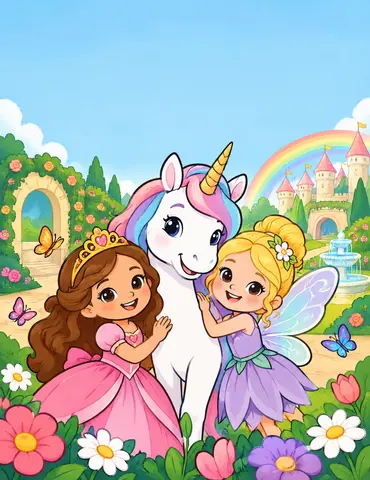 Cover of Princesas, hadas y unicornios mágicos, kids' coloring book by Mafer Pico