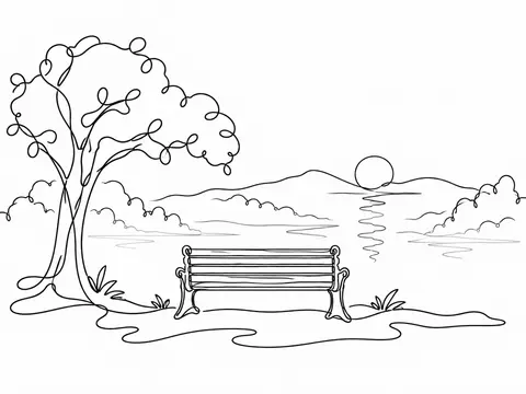 The quiet park bench at dawn.