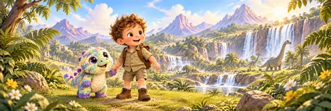 WHOOOOOSH! George and Dinky tumbled through rainbow stars. PLOP! They landed in Dinosaur Valley! Giant dinosaurs stomped…