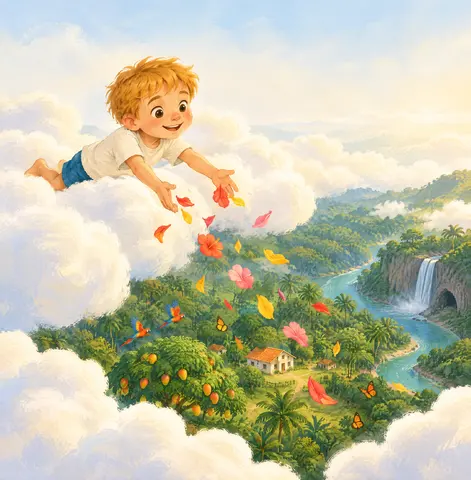 Era uma vez, um anjinho loiro, que vivia passeando nas nuvens, namorando a vida na Terra e jogando flores para as crianças…
