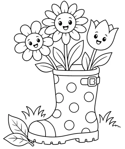Little Garden Boot Color the boot and its tall flowers.