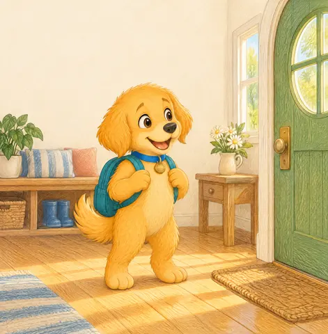 Remy got dressed and put on his backpack. His paws were ready to go. His tummy still felt a little wiggly.