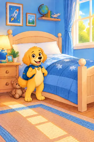 Remy SPRANG up out of bed He grabbed his brand new blue backpack, finished getting ready, and headed downstairs.