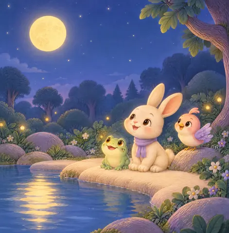 The moon shines.