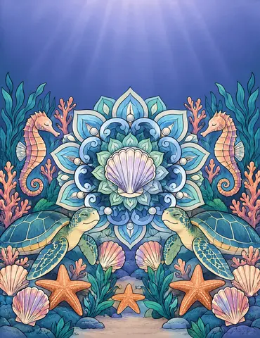 Cover of Ocean Mandalas to Color, adult coloring book by Tanvir