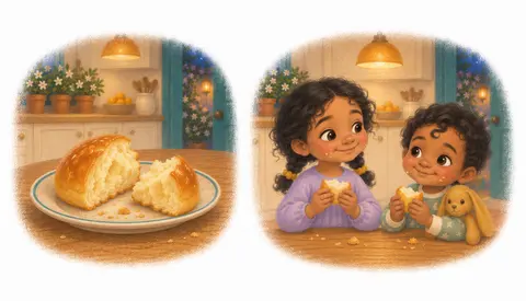 Equal pieces and crumb-dusted smiles.