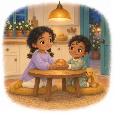 Maryam and Sami cradle the warm bun together.