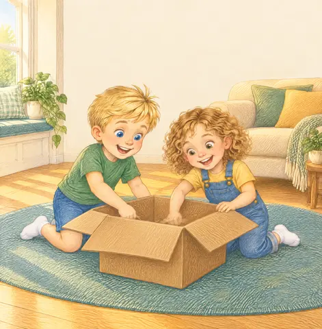 Cover of Garrett and Brooklyn's Boredom Box, a picture book by Ashley Agnew