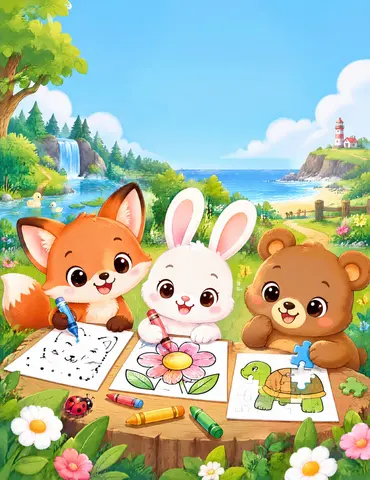 Cover of Happy Animal Adventures: The Ultimate Activity Book for Kids, kids' activity book by Little Wonder Studio