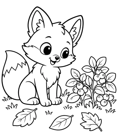 Fox Finds Berries Color the fox and the ripe berries.