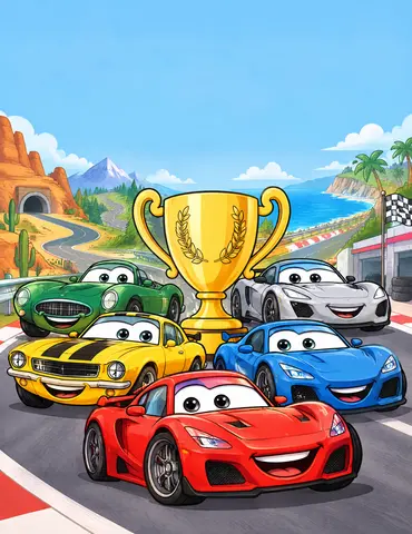 Cover of Supercars Through the Generations, kids' coloring book by Victoria Melaniphy
