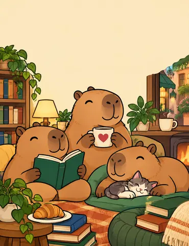 Cover of Cozy Capybara Bookshop: Bold & Easy Coloring Book, adult coloring book by PGM