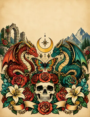 Cover of 100 Tattoos: Tattoo Coloring Book for Adults with Incredible Designs of Animals, Dragons, Flowers, Fantasy, Skulls, and More!, adult coloring book by Gedy
