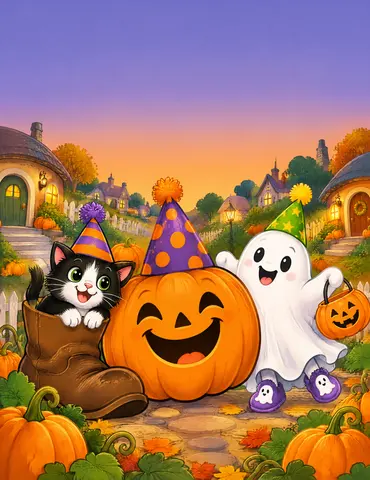 Cover of Pumpkins in Party Hats, kids' coloring book by SSIK
