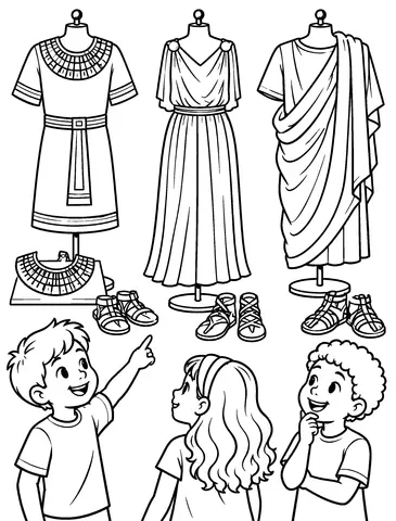 Ancient Draped Clothing Colour the garments, keeping their different folds easy to see.