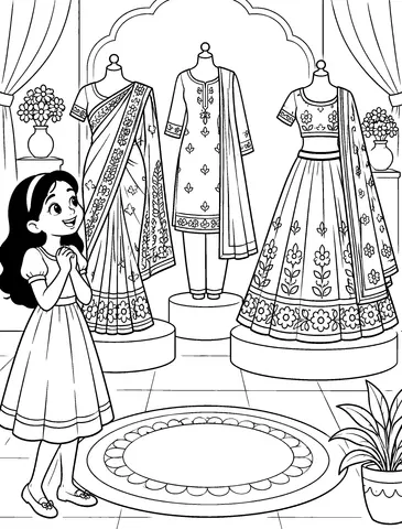 Sarees and Indian Outfits Colour the garments, borders and scarves in your chosen colours.