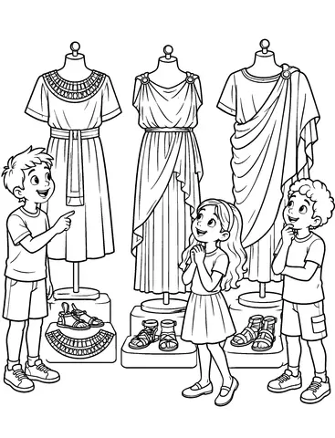 Clothing Through Time Colour these historically inspired garments, giving each display its own colours.