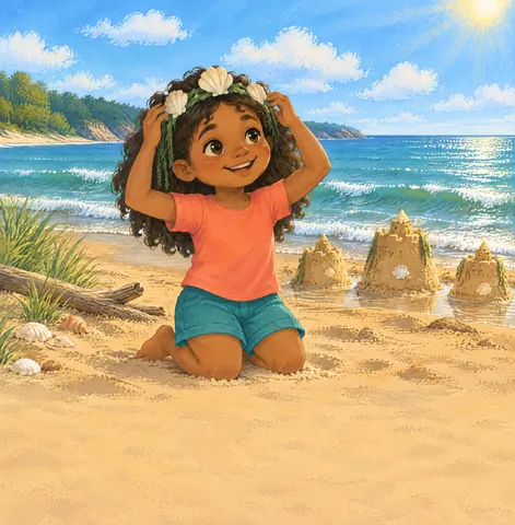 With a twinkle in her eye, Emine donned a makeshift crown made of seashells and seaweed, and her adventure began.